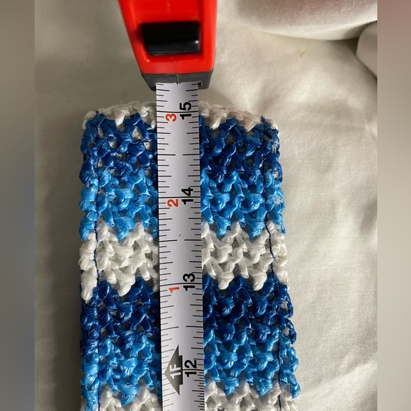 Future Collective Tote Blue Striped Straw Summer Purse Bag - Picture 6 of 8